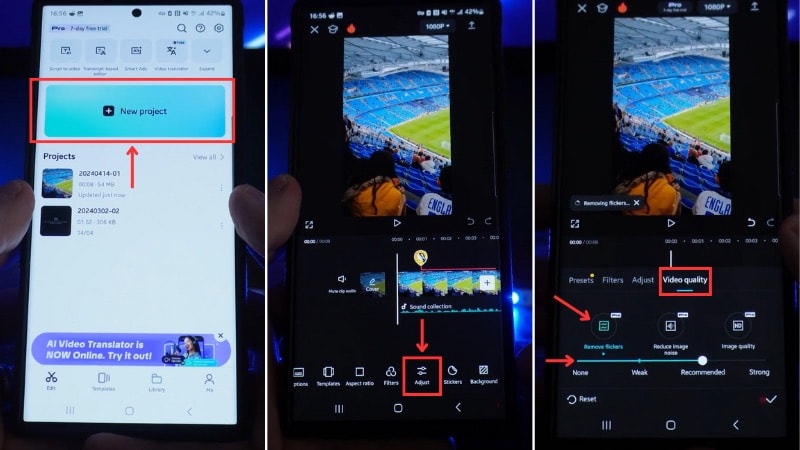 how to remove flicker using a mobile app
