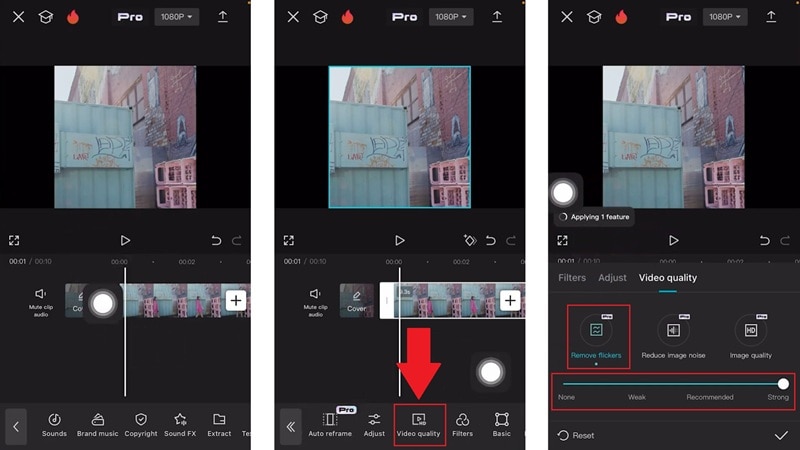 remove flicker in capcut mobile