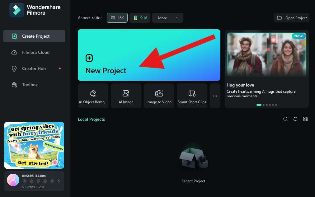 creating a new project filmora desktop