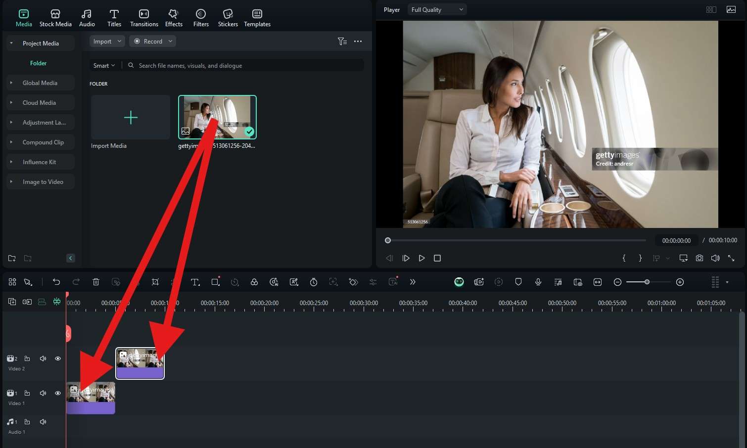 drag getty images watermark to timeline