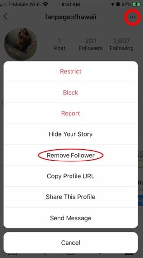 Click on the three dots then select remove follower