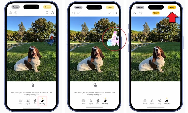 remove object with clean up iphone