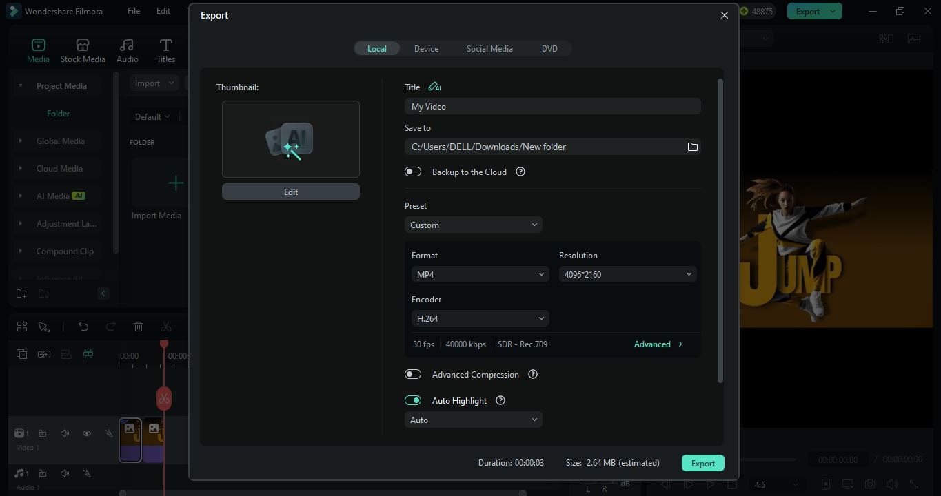 export file in filmora
