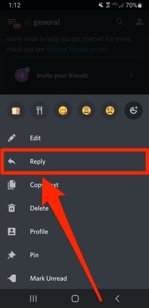 reply  message  on Discord mobile