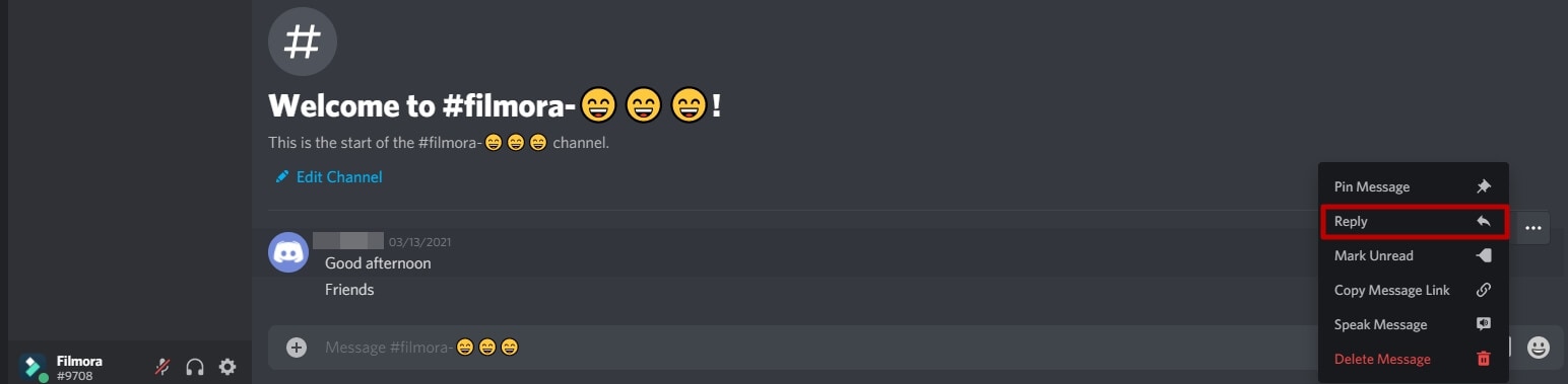 Reply message on Discord desktop