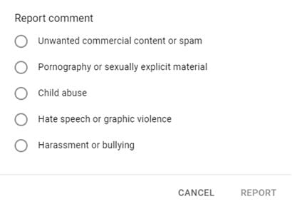  Report YouTube comments