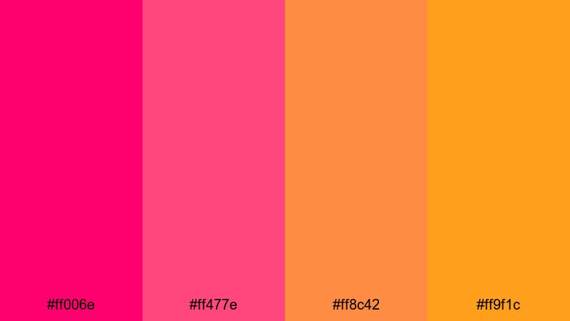 retro arcade blaze pink red orange color palette with hex codes