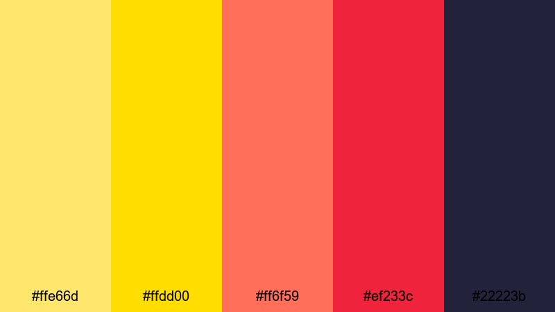 retro arcade pop yellow red color palette with hex codes