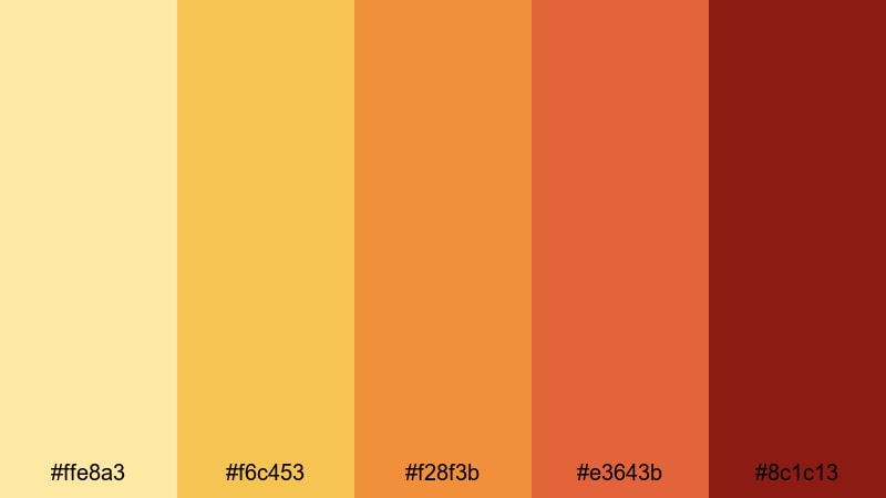 retro film poster yellow orange red color palette with hex codes