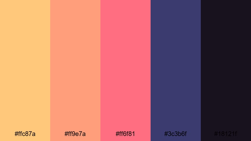 retro motel neon peach yellow color palette with hex codes