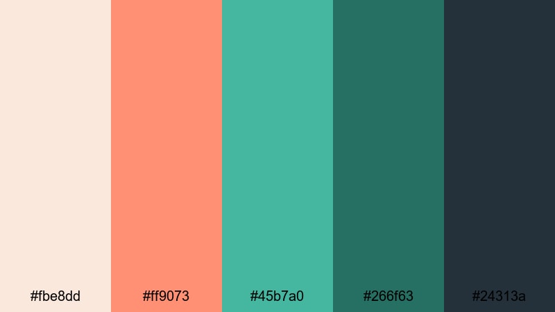 retro motel pool coral green color palette with hex codes