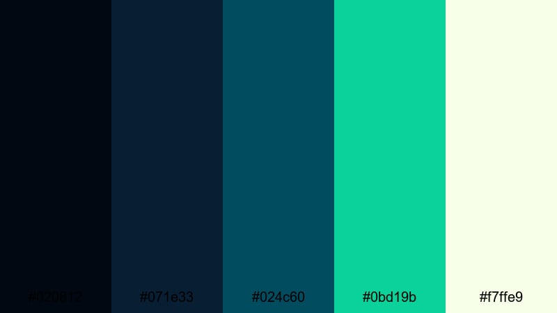retro neon lagoon blue dark green color palette with hex codes