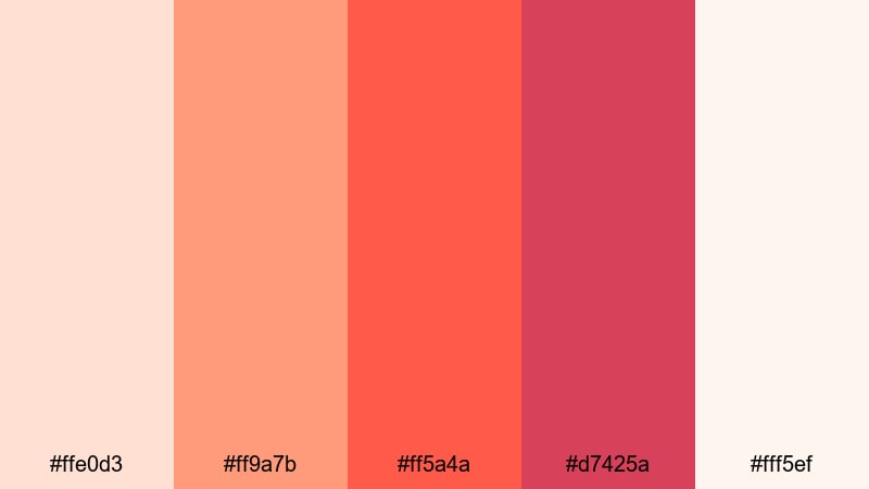 retro neon peach pop orange peach color palette with hex codes