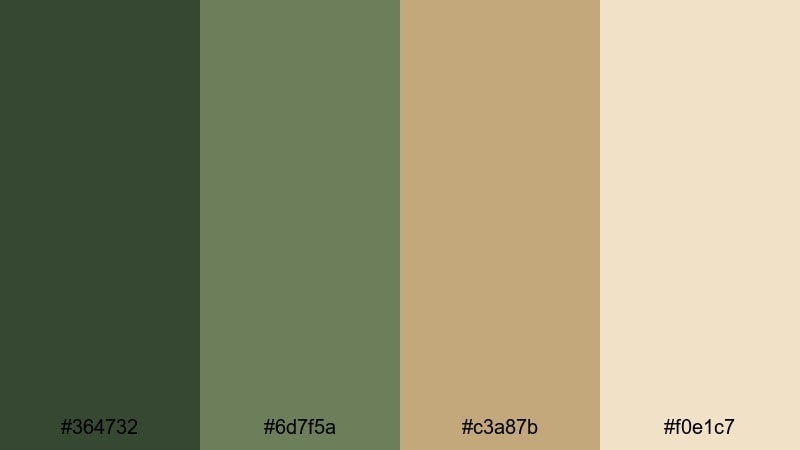retro safari mood green tan color palette with hex codes
