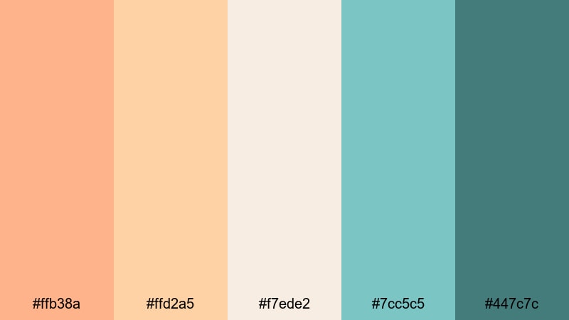 retro seaside postcard orange turquoise color palette with hex codes