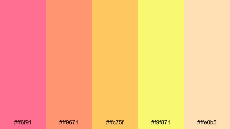 retro sunset arcade pink yellow orange color palette with hex codes