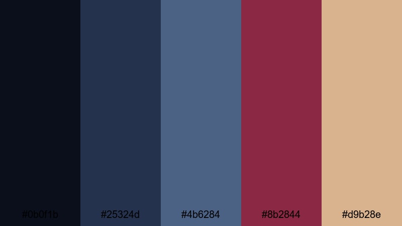 retro vinyl midnight blue maroon color palette with hex codes