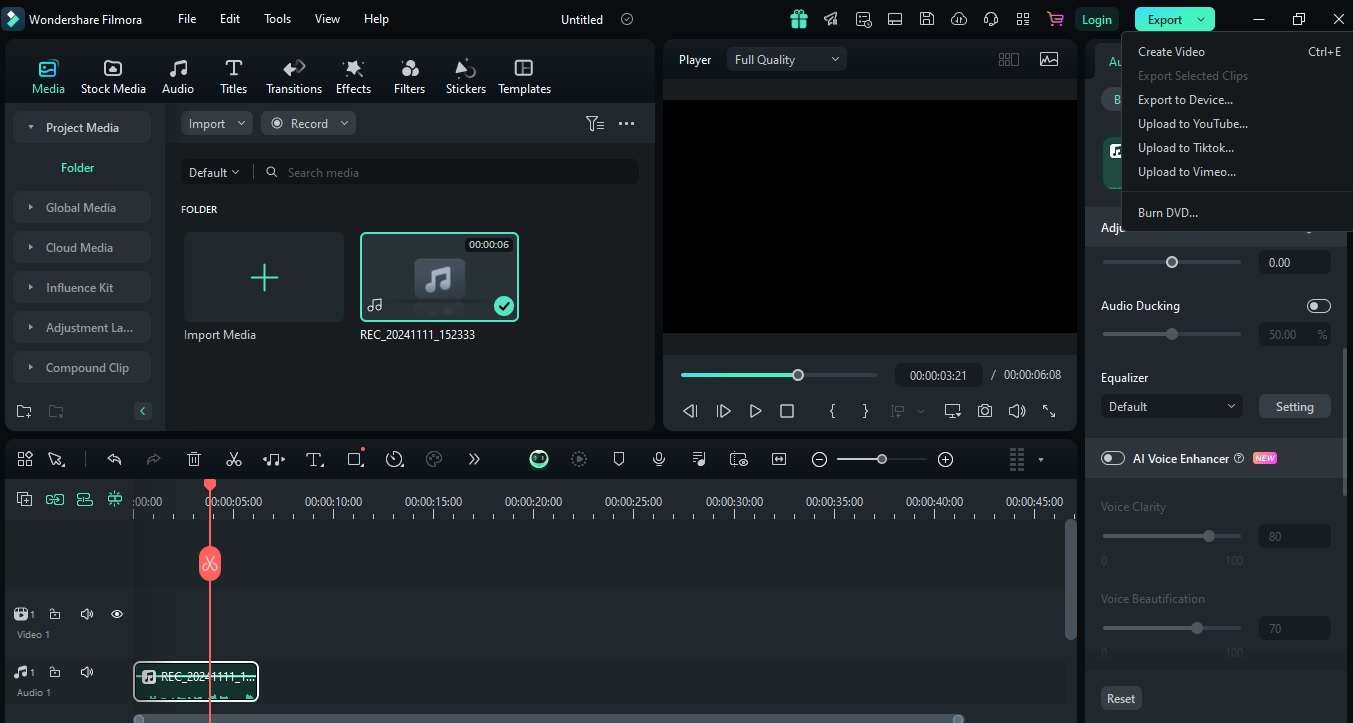 filmora recording timeline