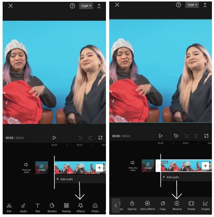 reverse video capcut option