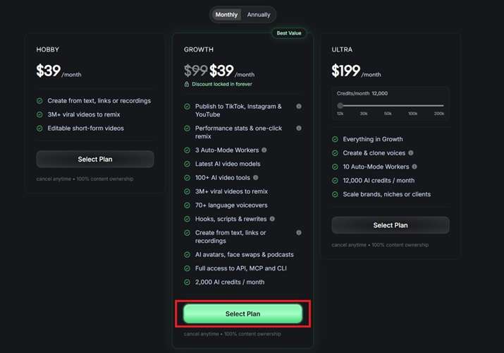 revid ai pricing plan