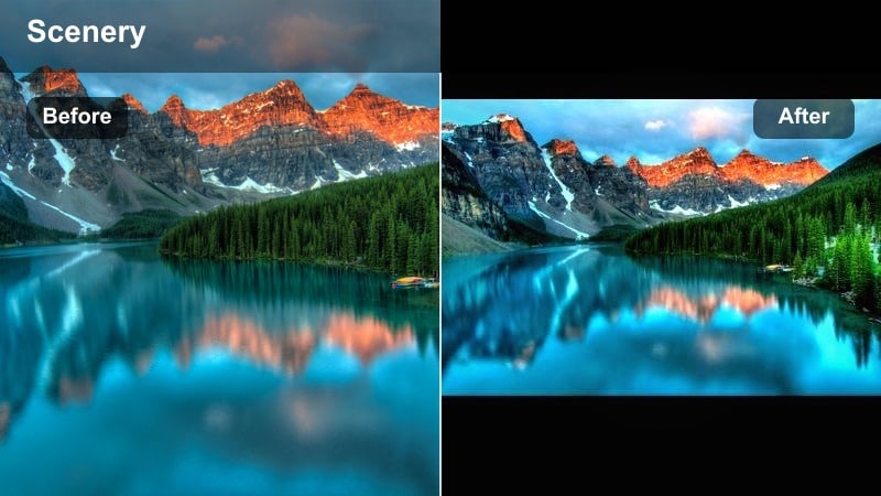 Wide cinematic view of a mountain ridgeline with cool tones