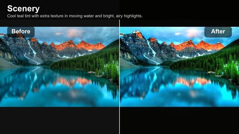 Teal tinted river with visible current and rapids