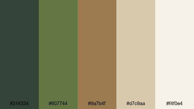 riverbank meadow blend brown green color palette with hex codes