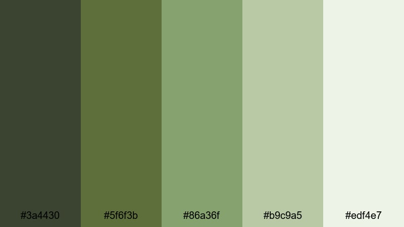 riverbank reeds dark olive green color palette with hex codes