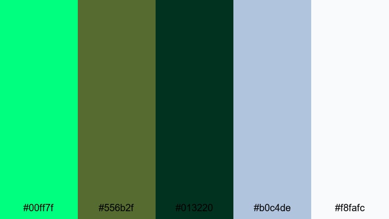 riverside moss glow spring green color palette with hex codes