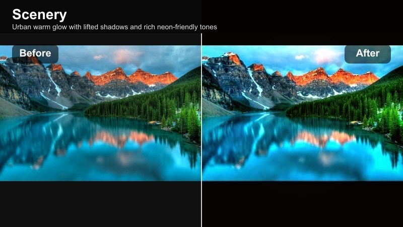 City skyline at sunset with warm glow and visible details