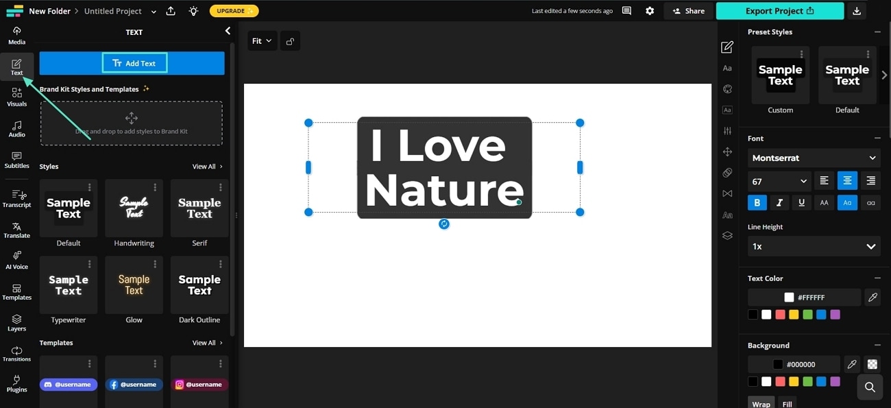 add text in kapwing rosalia font