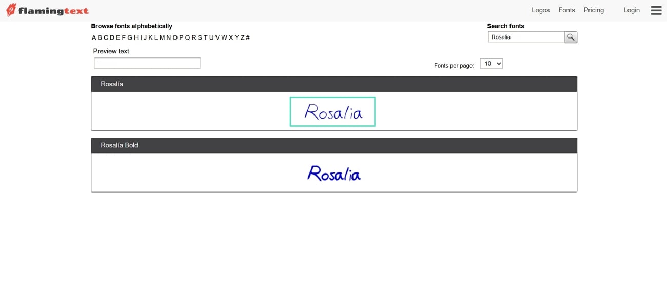 choose rosalia font for texts