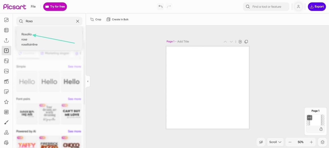 search rosalia font on picsart