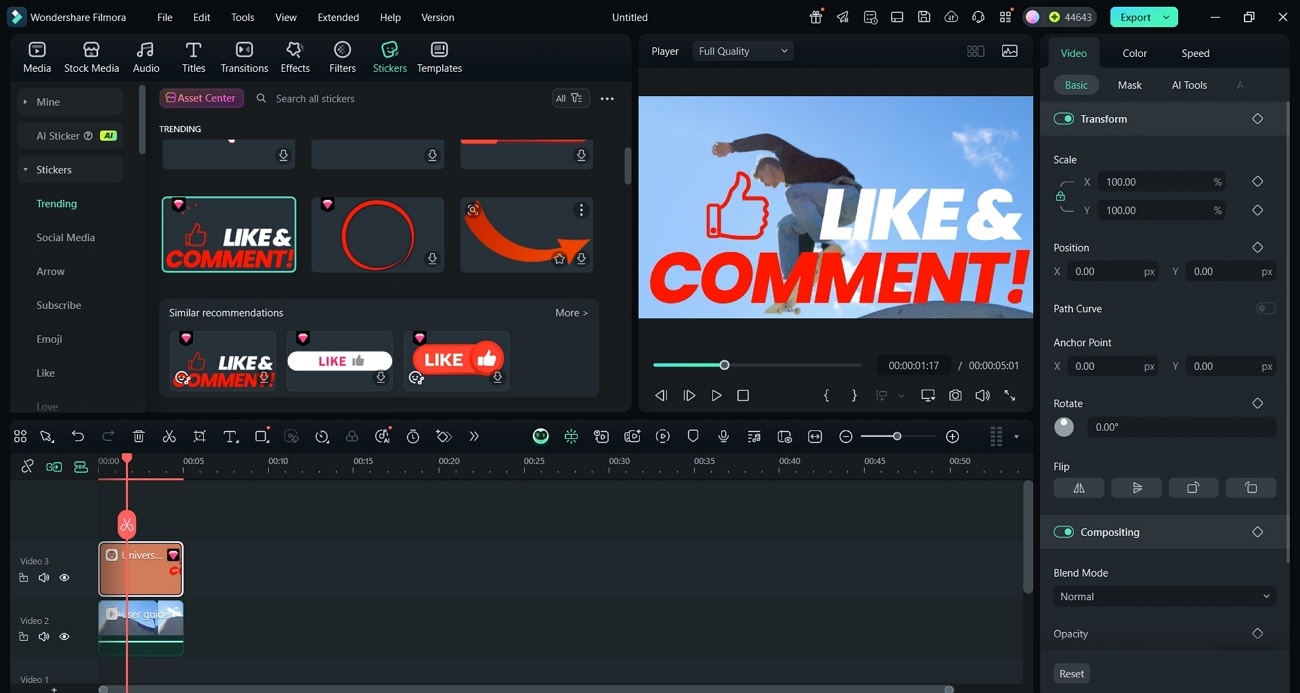 add stickers in videos on filmora