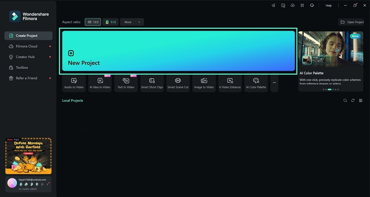 create a new project in filmora