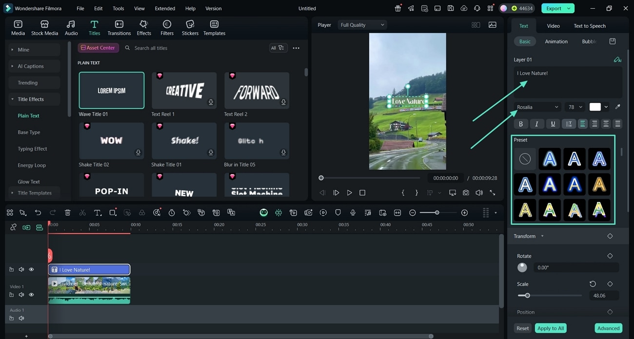 enter text in video filmora
