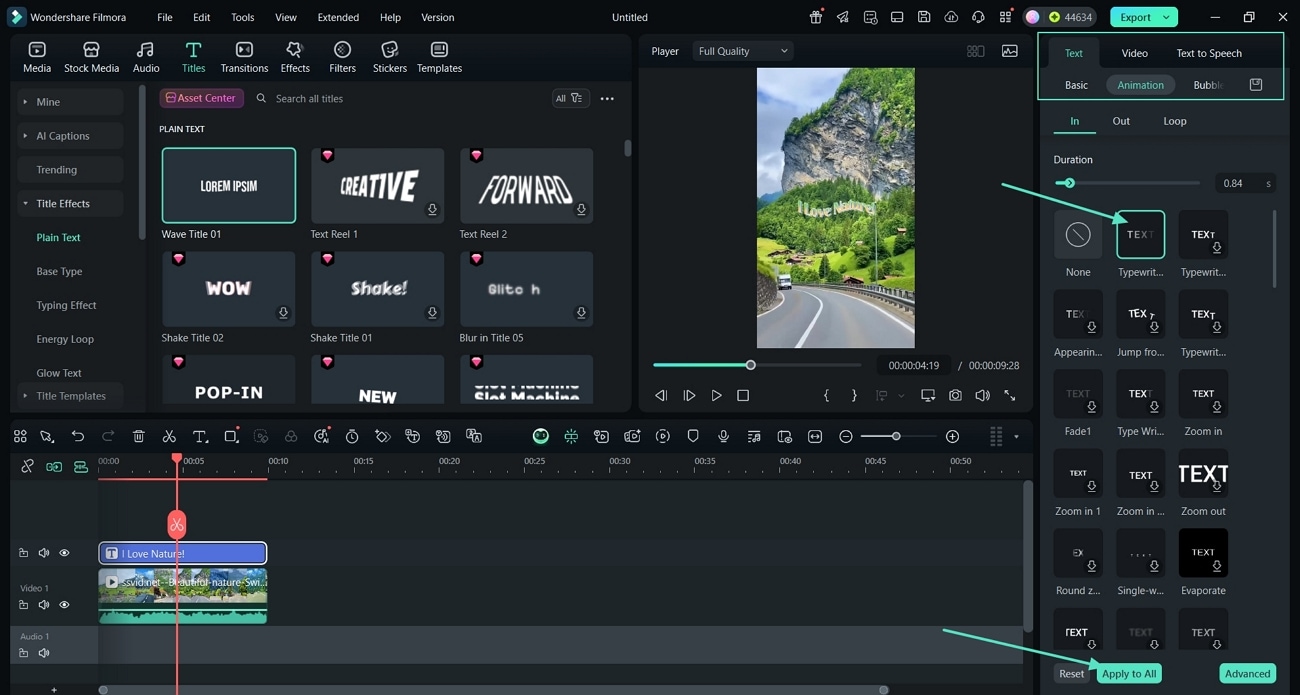 apply text fade on instagram video