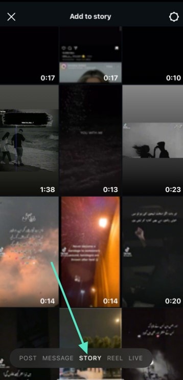 select story option in toolbar