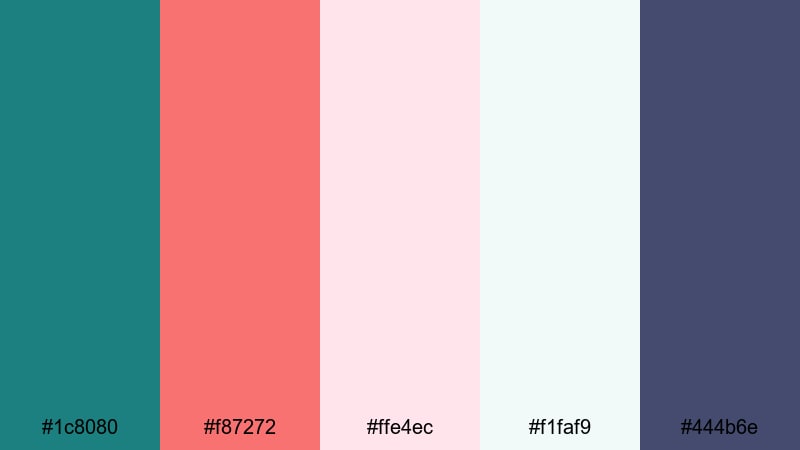 rose mist lagoon teal red color palette with hex codes