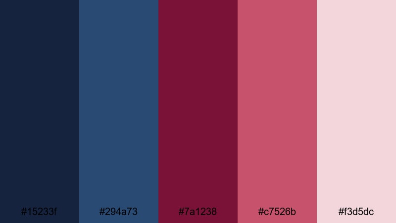 rose velvet nightfall blue maroon color palette with hex codes