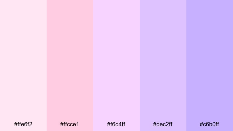 rosecloud daydream pastel pink purple color palette with hex codes