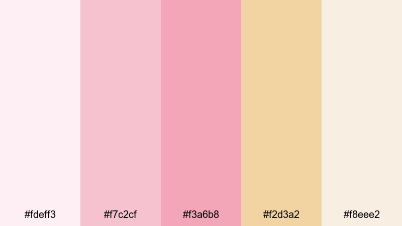 rosy champagne kiss pink gold color palette with hex codes