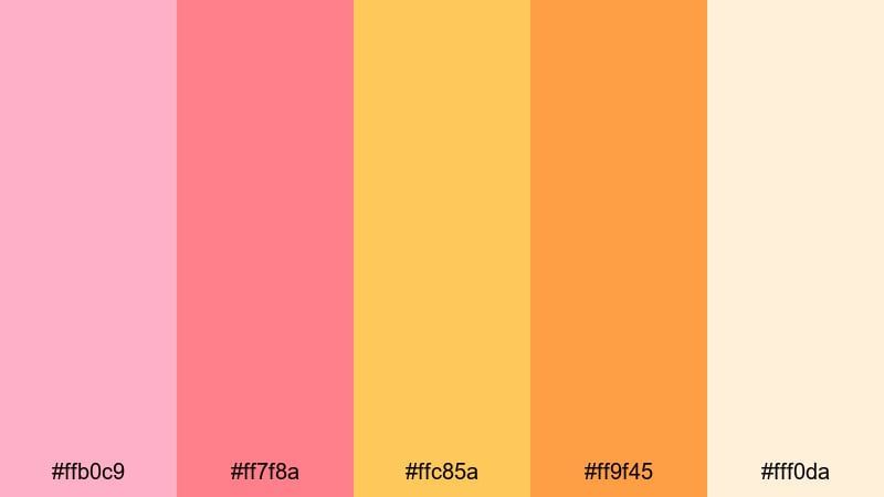 rosy citrus dream pink yellow orange color palette with hex codes