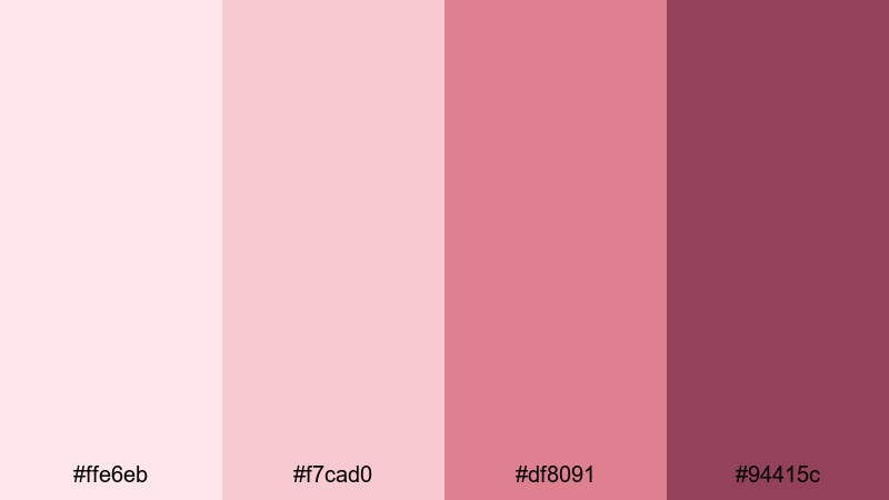 rosy dawn whisper pink maroon color palette with hex codes