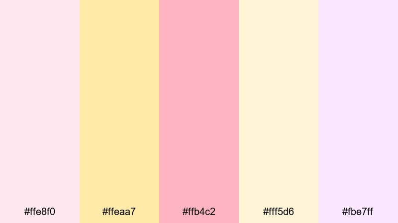 rosy lemon chiffon yellow pink color palette with hex codes