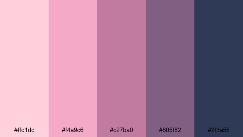 rosy twilight glow feminine color palette with hex codes