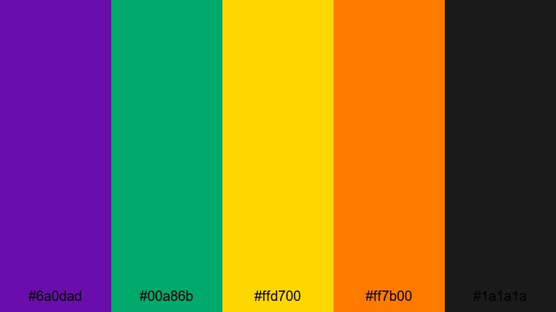 royal bourbon parade mardi gras color palette with hex codes