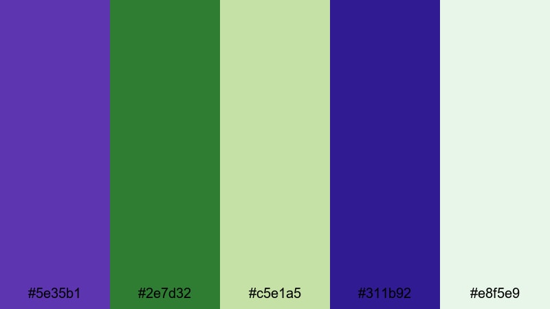 royal enchanted grove purple green color palette with hex codes
