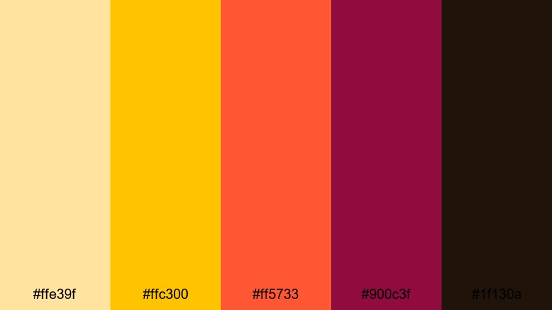 royal marigold gala yellow red color palette with hex codes