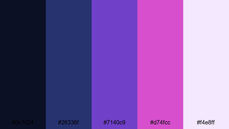 royal orchid cinema blue magenta color palette with hex codes